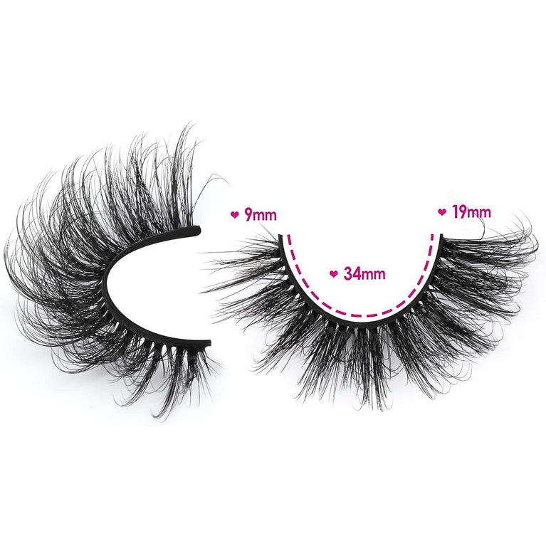 JIMIRE 20MM Long Dramatic D Curl Faux Mink Eyelashes - 7 Pair Pack of Full Volume, Wispy, Fluffy False Lashes with Cat Eye Effect, Resembles High-End Salon Extensions