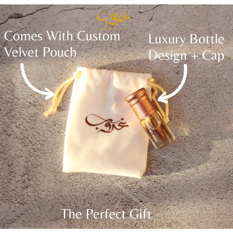 Rose Vanilla Perfume Oud Oil Fragrance Blend (روزفانيلا) by Ghuroob Oud | 3ml Bottle Velvet Pouch Included | Rose, Vanilla, Floral, Romantic Notes | Arabia Attar Perfect for Ramadan or Eid
- Aromatic Rose Vanilla Perfume Oud Oil Blend by Ghuroob Oud
