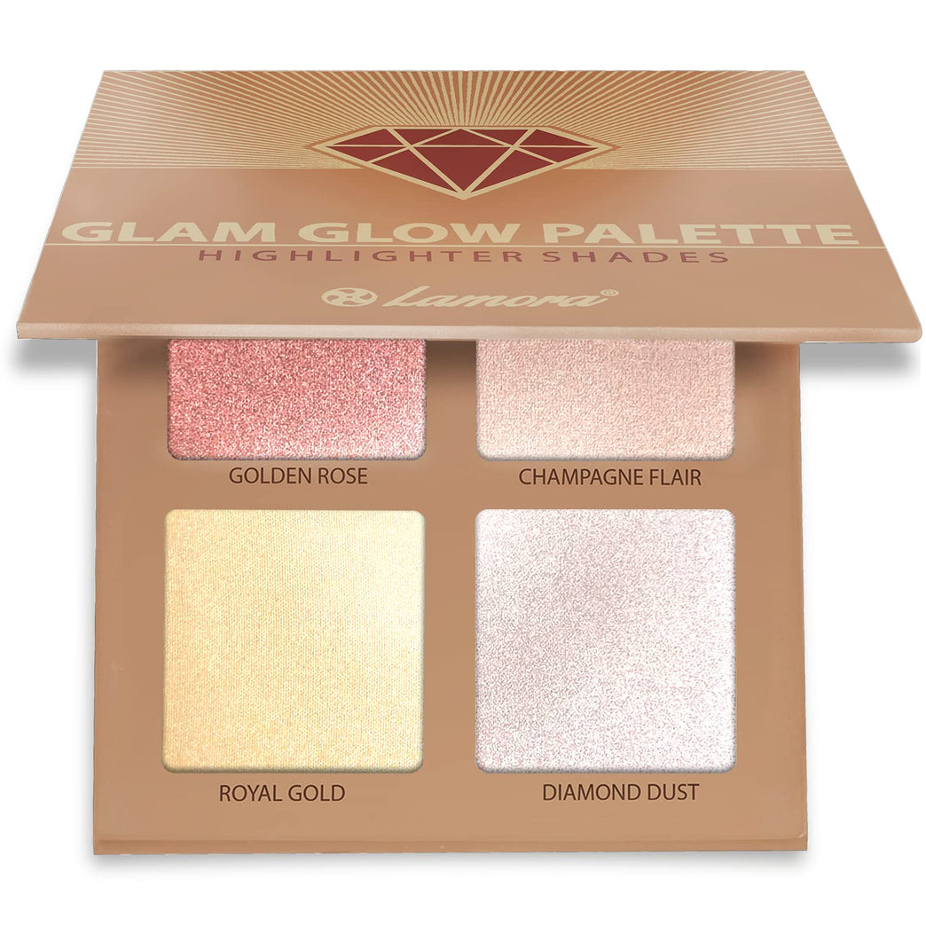 Vegan Glow - Hypoallergenic 4-Shade Shimmer Bronzer and Highlighter Palette with Mirror