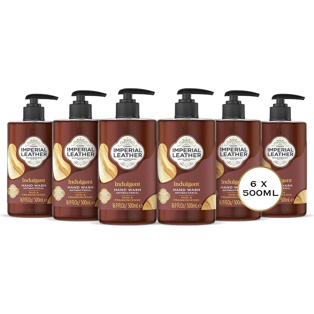 Luxurious Imperial Leather Antibacterial Hand Wash, Oud & Frankincense, Signature Oil Blend, Gentle Skin Care, 6 Pack x 500ml - Bulk Buy