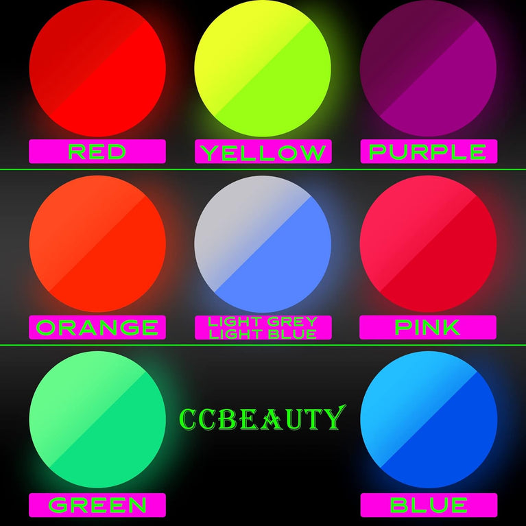 CCbeauty Professional UV Neon Body and Face Paint Set - 8 Vibrant Colors with 10 Brushes, Non-Toxic, Easy to Remove, Glows in the Dark under Black Light, Ideal for Halloween and Festivals