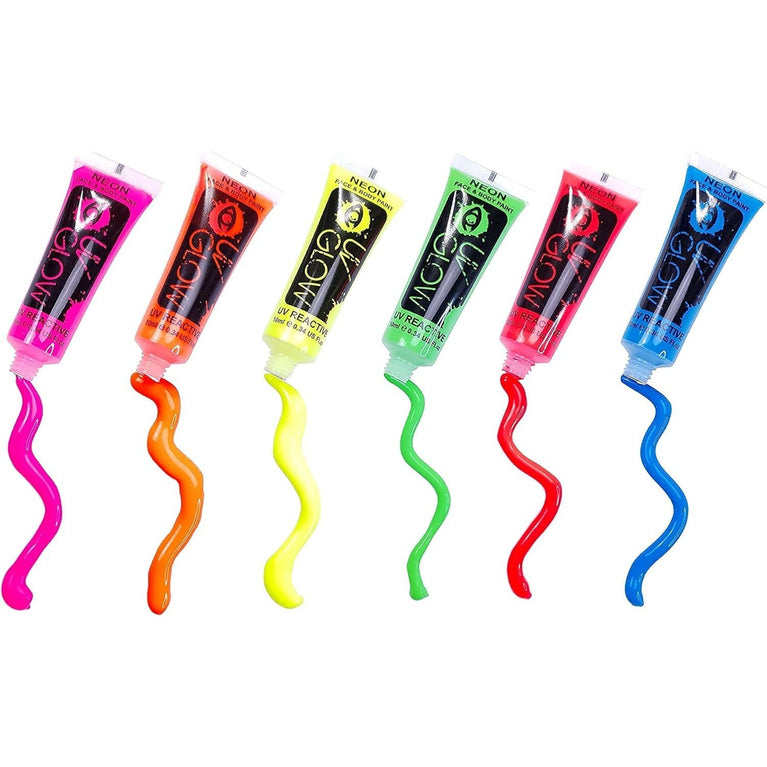 6-Pack Ultra-Bright UV Reactive Neon Face and Body Paint Set - Perfect for Parties, Festivals, and Glow Runs!