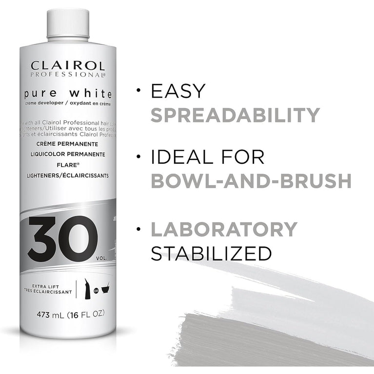 Clairol Pure White 30 Volume Cream Developer for Unisex 16 oz Cream - Lightens Hair Effectively