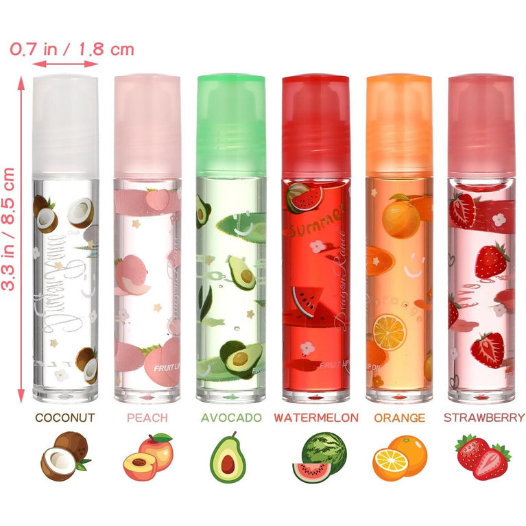 Minkissy Hydrating Lip Gloss Set - 6pcs Fruit Flavored Moisturizing Lipsticks with Transparent Lip Plumper for Healthy, Fuller Lips