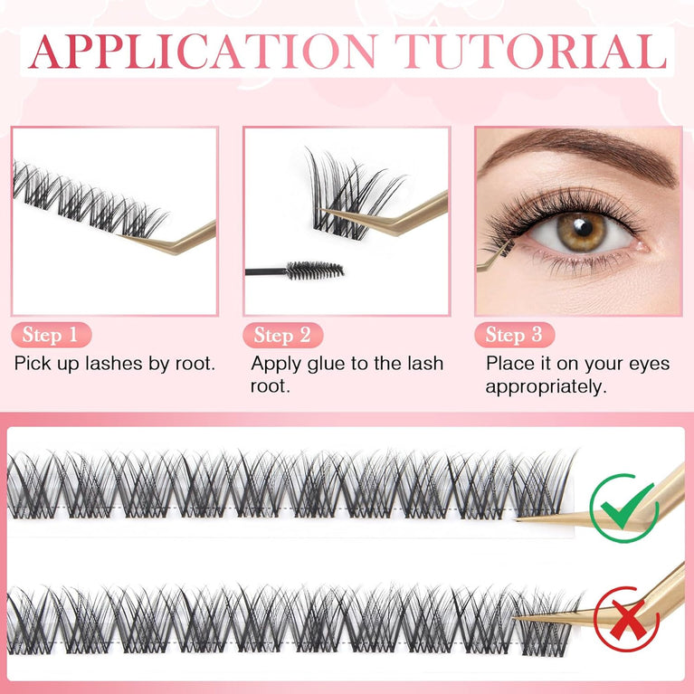 GlowingWin Home DIY Lash Extensions - 144PCS Wispy False Eyelashes in Mixed Lengths, C D Curl Strip Eye Lashes with Transparent Band, Cruelty-Free Natural Look Cluster Lashes 8-16mm, Durable and Reusable
