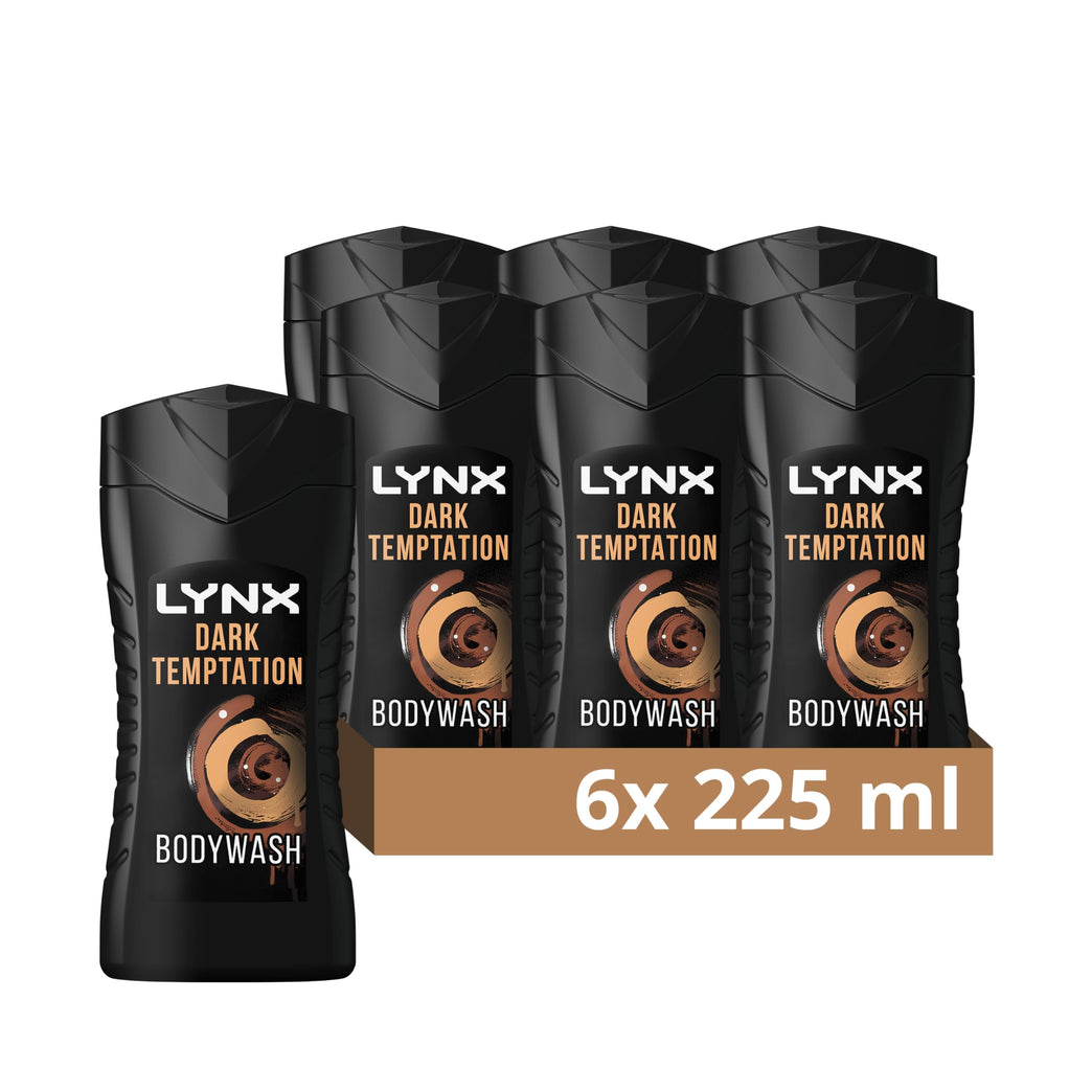 Lynx Dark Temptation Shower Gel - 12 Hour Irresistible Scent - 6 Pack of 225 ml Bottles