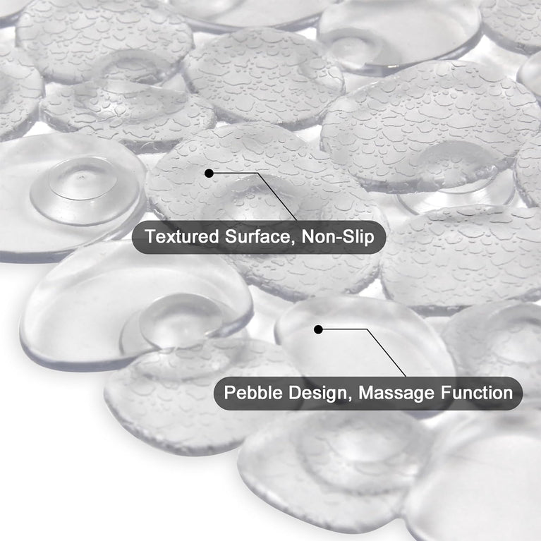 Non-Slip Clear Pebble Bath Mat with Drain Holes, 69 x 36 cm