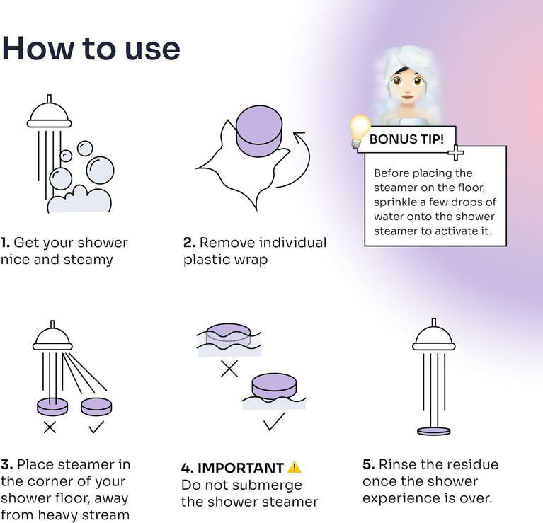 Aromatherapy Shower Steamers Gift Set - Natural Essential Oil Shower Bombs with Strong Scents (6x40g)