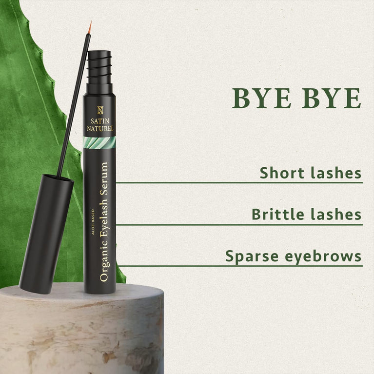 Satin Naturel's Advanced Eyelash and Eyebrow Growth Serum with Organic Aloe Vera and Peptides - 5ml Hormone-Free Formula for Enhanced Lash Density and Thickness