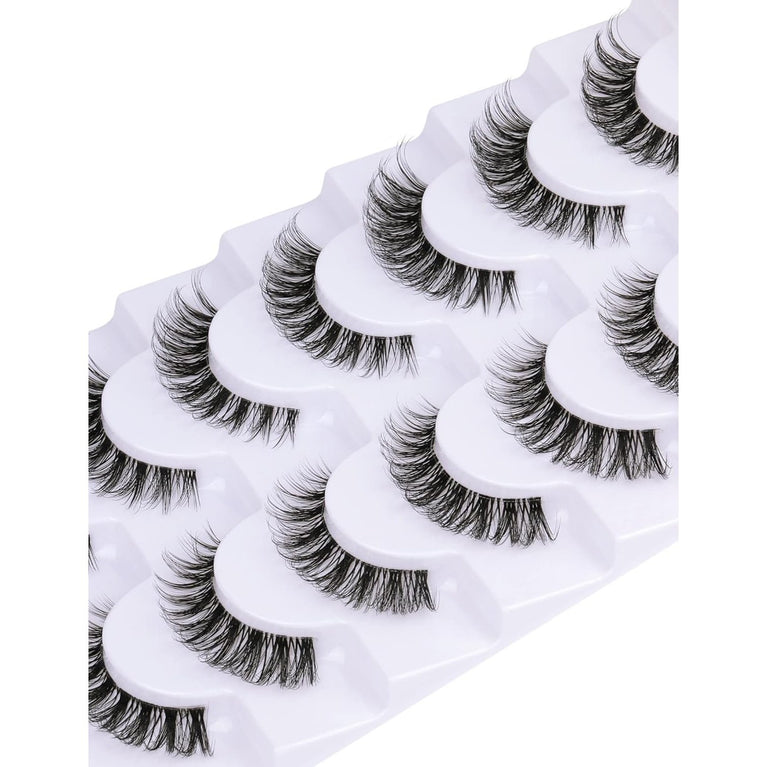Goddvenus 7-pair Pack of Lightweight, Natural-looking CC Curl False Eyelashes with Clear Band - Wispy, Photogenic, and Easy to Apply 14mm Russian Lashes for an Eye-Catching, Confident Look