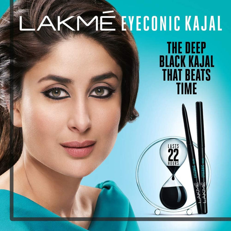 Lakme Eyeconic Waterproof Kajal Twin Pack, Black, 0.35g - Long-lasting Smudgeproof Eyeliner from India