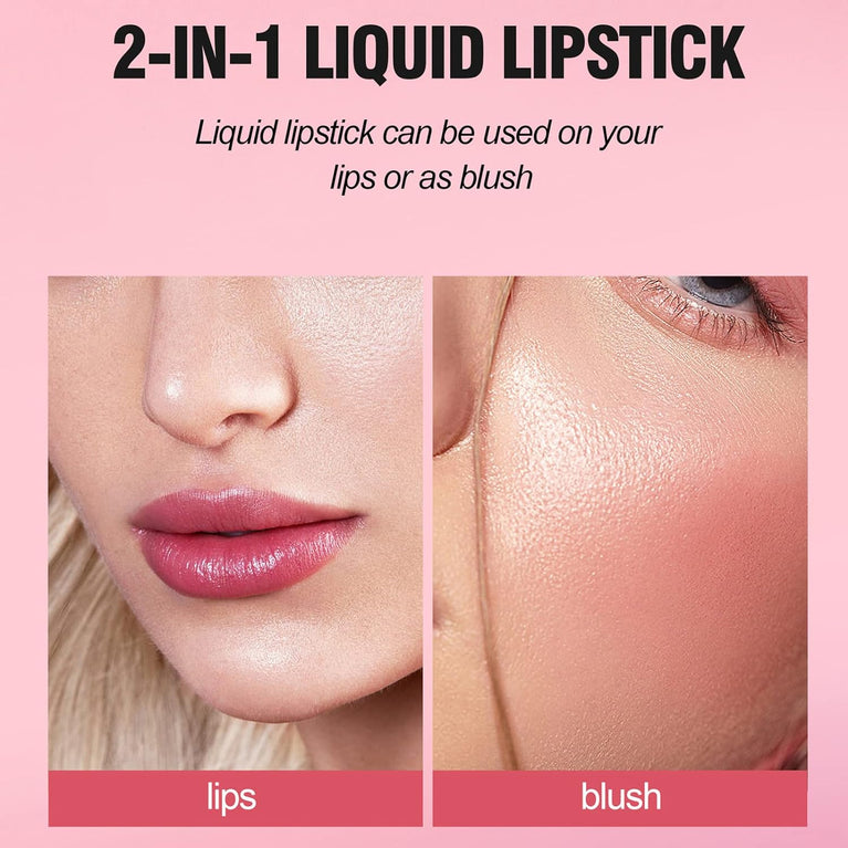 2-in-1 Hydrating Lip & Cheek Tint Stain - Waterproof, Long Lasting, Highly Pigmented and Quick Drying - Non-Sticky Lip Stain with Smooth Application