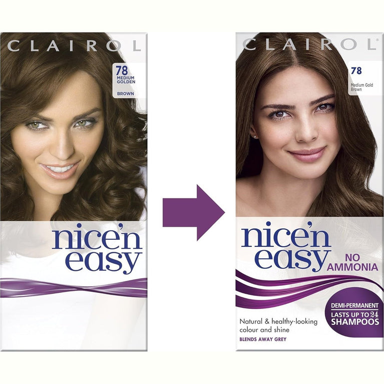 Clairol Nice'n Easy No Ammonia Hair Dye, 78 Medium Golden Brown, 1 Count (Pack of 1)