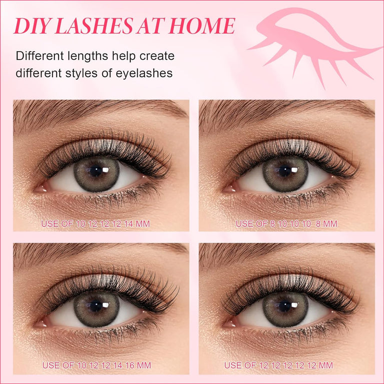 Handmade Mix-Length D Curl Cluster Lashes - 72Pcs Soft, Fluffy, Easy-to-Apply DIY Eyelash Extension Set (MIX-2)