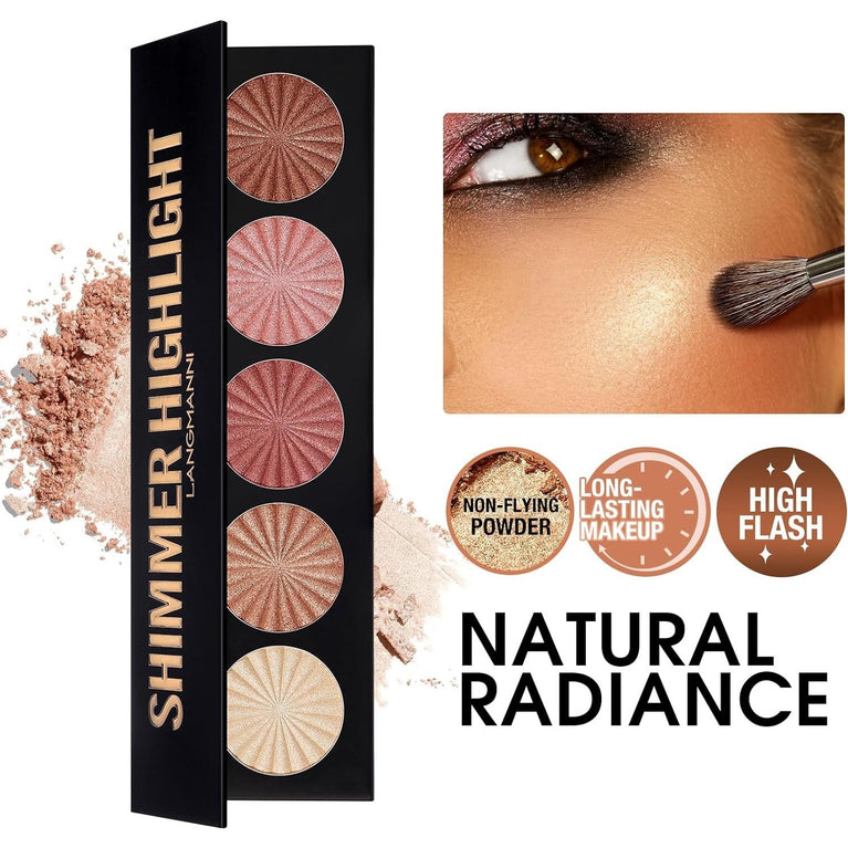 Lustrous Radiance 5-in-1 Highlighter Palette - Waterproof Illuminating Makeup Powder