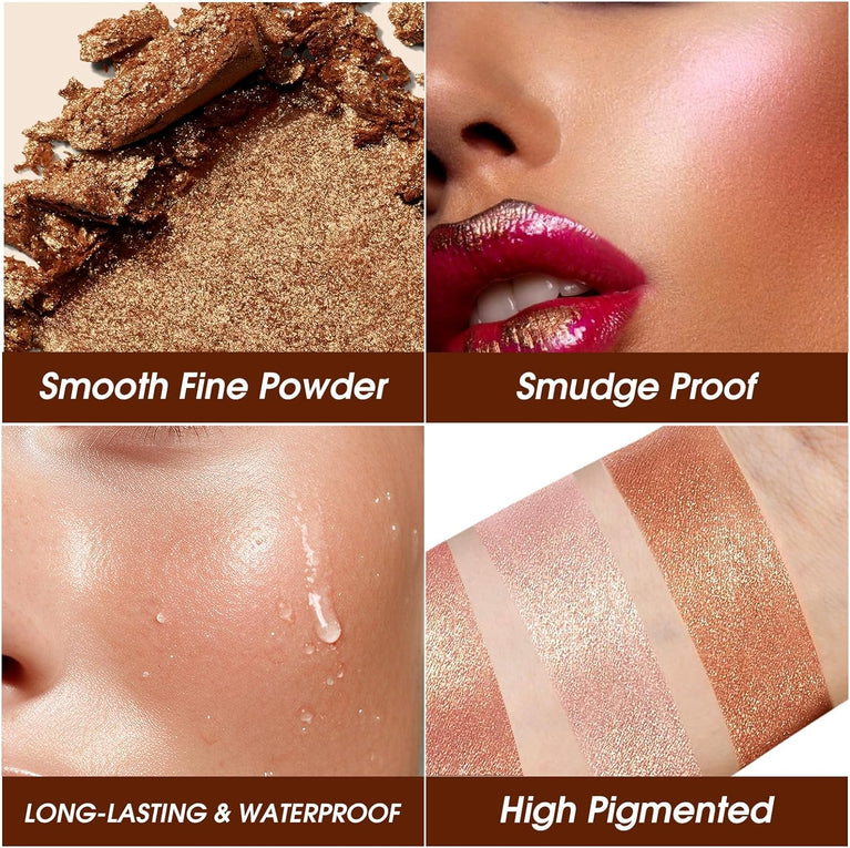 Lustrous Radiance 5-in-1 Highlighter Palette - Waterproof Illuminating Makeup Powder