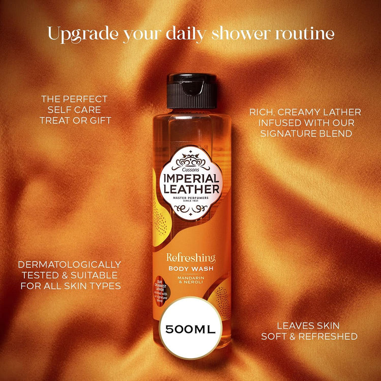 Imperial Leather Mandarin & Neroli Refreshing Shower Gel, Creamy Lather, 4-Pack, 500ml Each