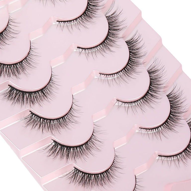 EYDEVRO's Wispy Natural Cat Eye Lashes - Faux Mink, Lightweight, Handmade False Eyelashes, 7 Pairs Pack, 12mm Short for Everyday Use