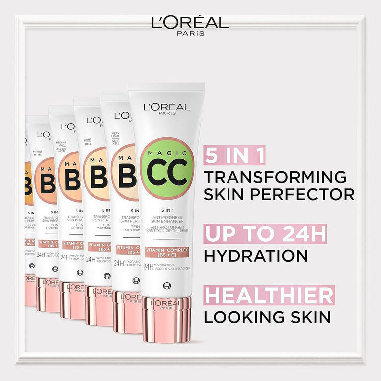 L'Oréal Paris 3-in-1 Magic CC Cream with SPF 20, Anti-Redness Formula and Colour Adapting Pigments, 30 ml