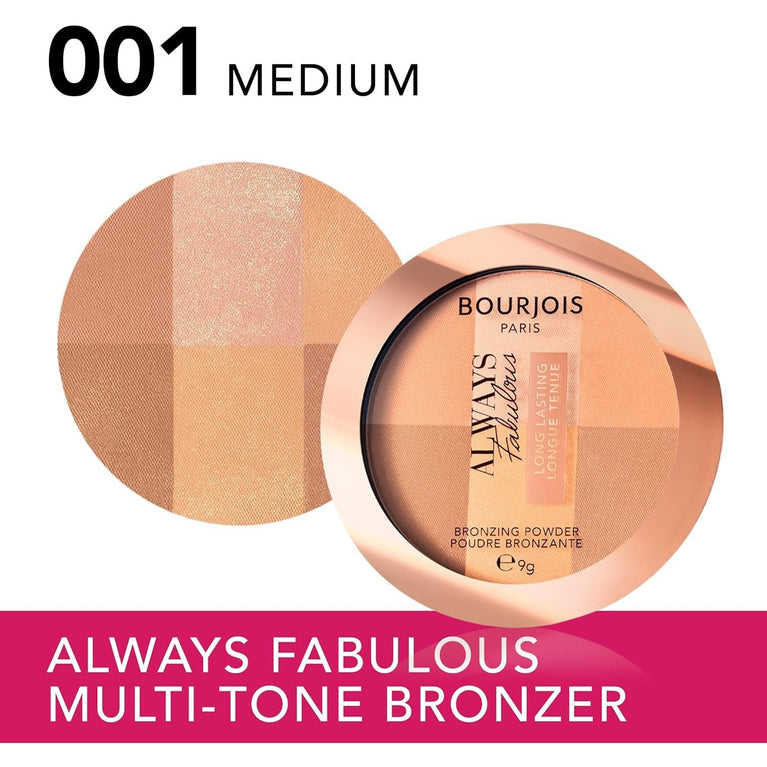 Bourjois Always Fabulous Medium Shade Bronzer - Long-Lasting, Sun-Kissed Glow, 9g