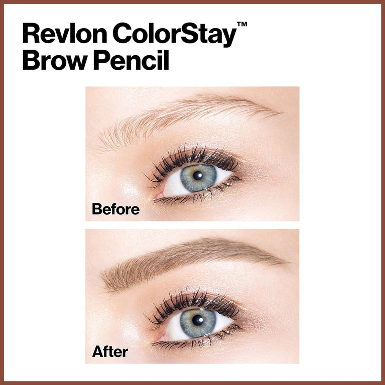 Revlon Waterproof Brow Definer Pencil with Dual-End Spoolie Brush, 24HR Long Lasting, 210 Soft Brown, 0.9g