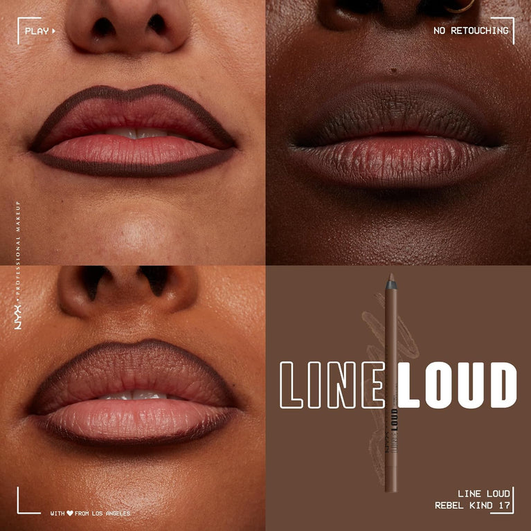 NYX Line Loud Matte Lip Liner - Long-Lasting, Smudge-Proof, Shade 17 Rebel Kind, Infused with Jojoba Oil and Vitamin E