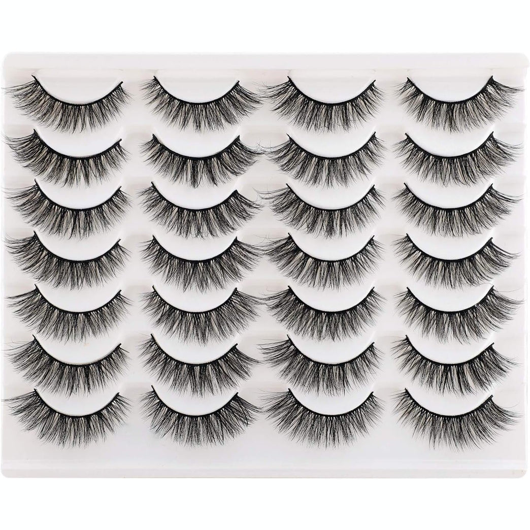 Newcally Vegan-Friendly 3D Faux Mink Eyelashes - 14 Pairs of Cat Eye Look Fluffy Strip Lashes, Hand-Knotted and Cruelty-Free