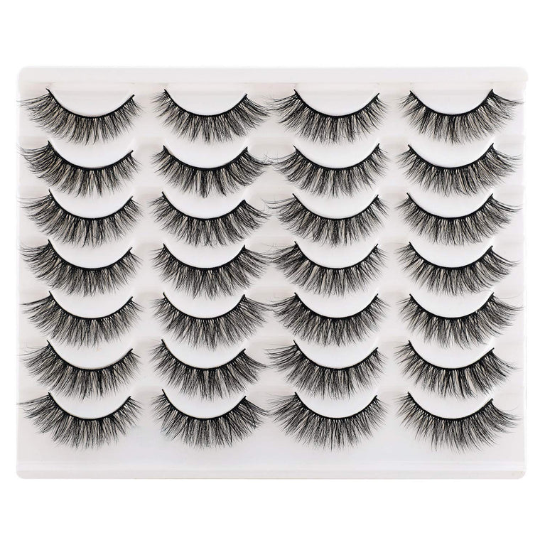Newcally Vegan-Friendly 3D Faux Mink Eyelashes - 14 Pairs of Cat Eye Look Fluffy Strip Lashes, Hand-Knotted and Cruelty-Free