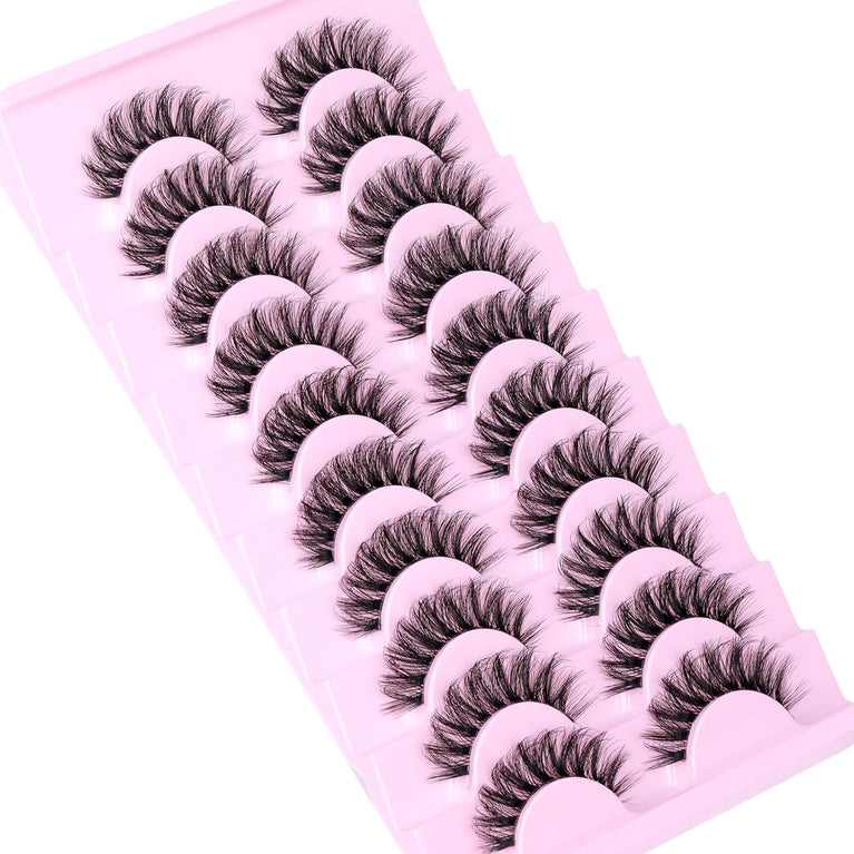 Calphdiar Fluffy 3D Volume False Eyelashes: 14mm Natural D-Curl Wispy Strip Lashes, 10 Pair Pack