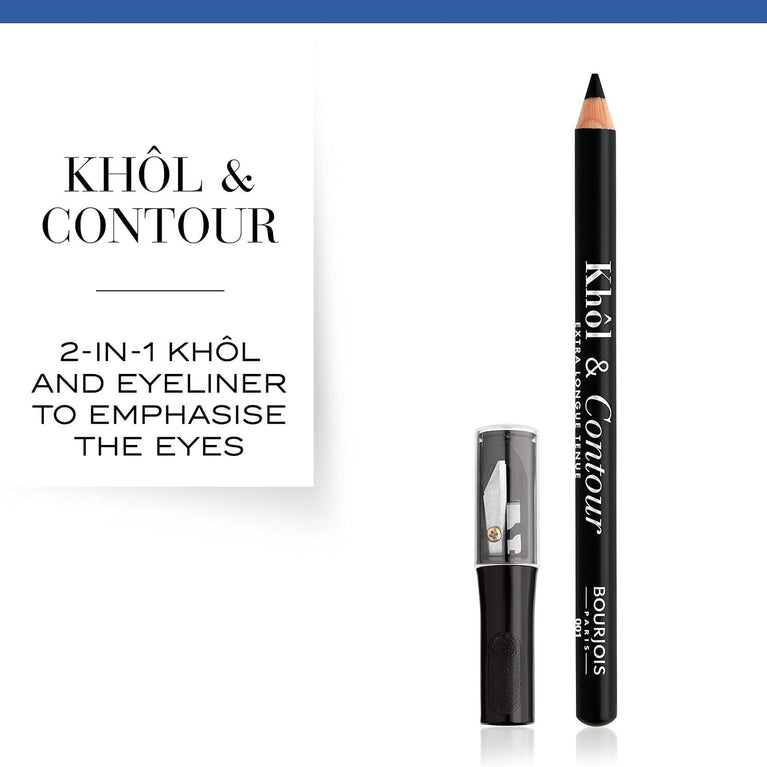 Bourjois Noir-Issime 2-in-1 Khol and Eyeliner with Sharpener, Long-lasting, Hypoallergenic Eye Pencil, 1.2g