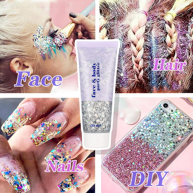 Dacitiery Trio Body Glitter Gel Set, 50ml Holographic Mermaid Sequins for Face, Body, Eye, Hair, Nail DIY Art - Sparkling Liquid Eyeshadow for Festival Parties and Makeup Decoration