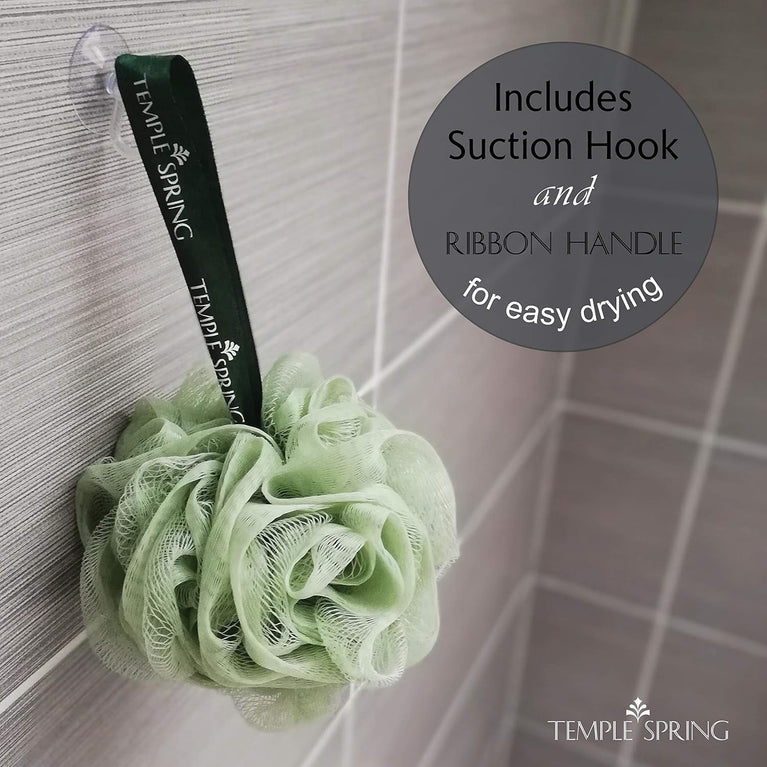 Eco-Friendly Shower Loofahs - Set of 3 Recycled Shower Poufs for Gentle Exfoliation and Rich Lather - Sea Green
