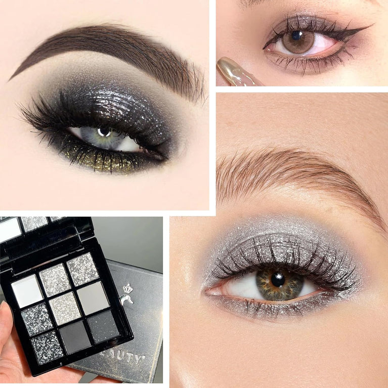 Smokey Silver and Black Gothic Eyeshadow Palette - Waterproof Long-Lasting Matte Eye Shadows in Cold Tones for Women and Girls - Versatile Makeup Pallet for Daily Use or Special Events - Ideal Gift for Halloween and Christmas