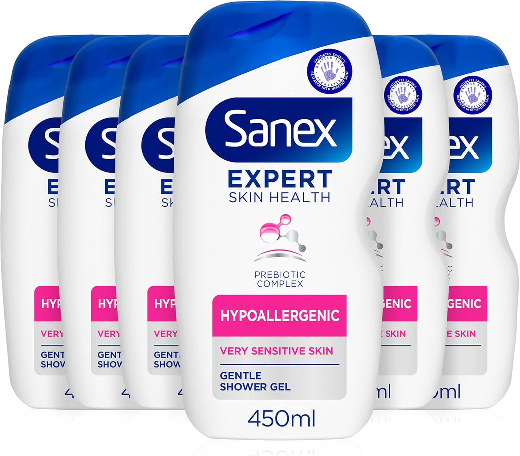 Sanex Expert Skin Health Hypoallergenic Shower Gel - for Very Sensitive Skin 450ml, 12 Hour Hydration