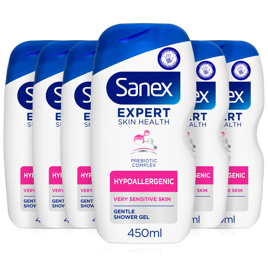 Sanex Expert Skin Health Hypoallergenic Shower Gel - for Very Sensitive Skin 450ml, 12 Hour Hydration