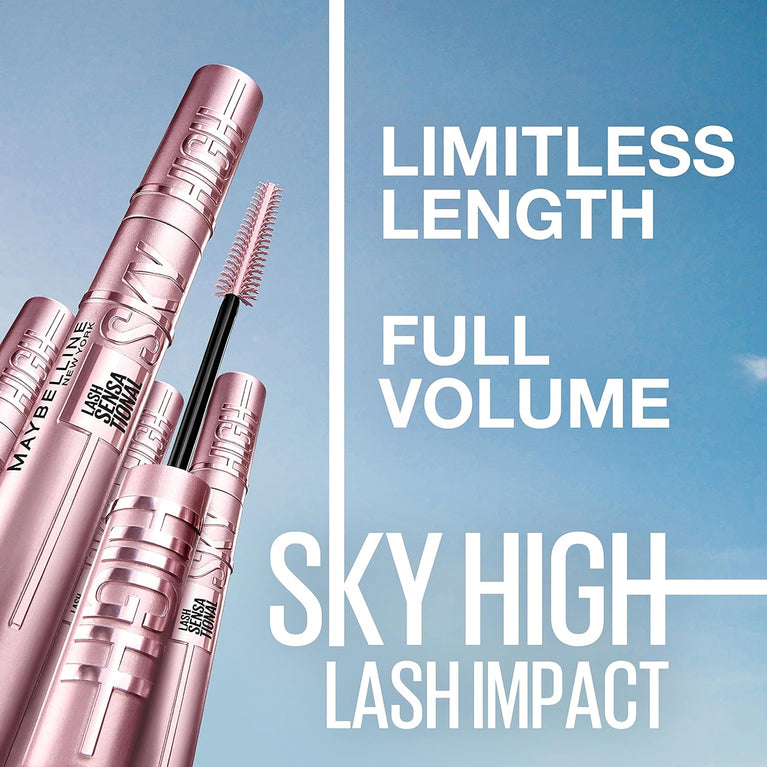 Maybelline New York Sky High Volume & Lengthening Mascara, 7.2ml, Black - Nourishing, Flake-Free, Infused with Bamboo Extract & Fibres