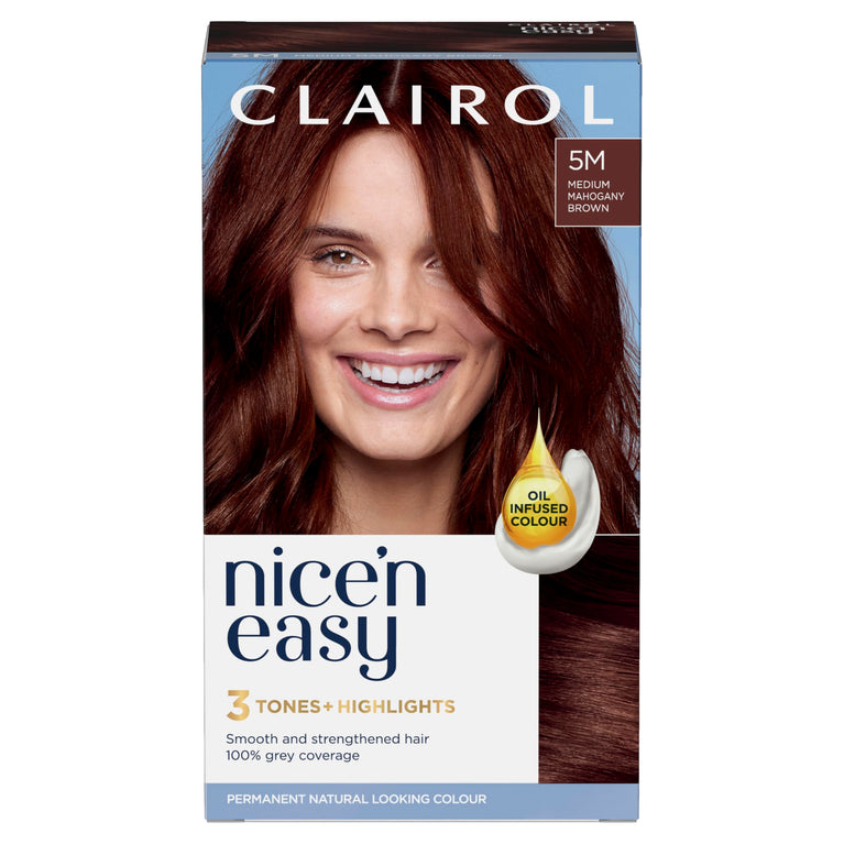 Clairol Nice'n Easy Crème, Medium Mahogany Brown Hair Dye with Oil Infusion and Salon Highlights