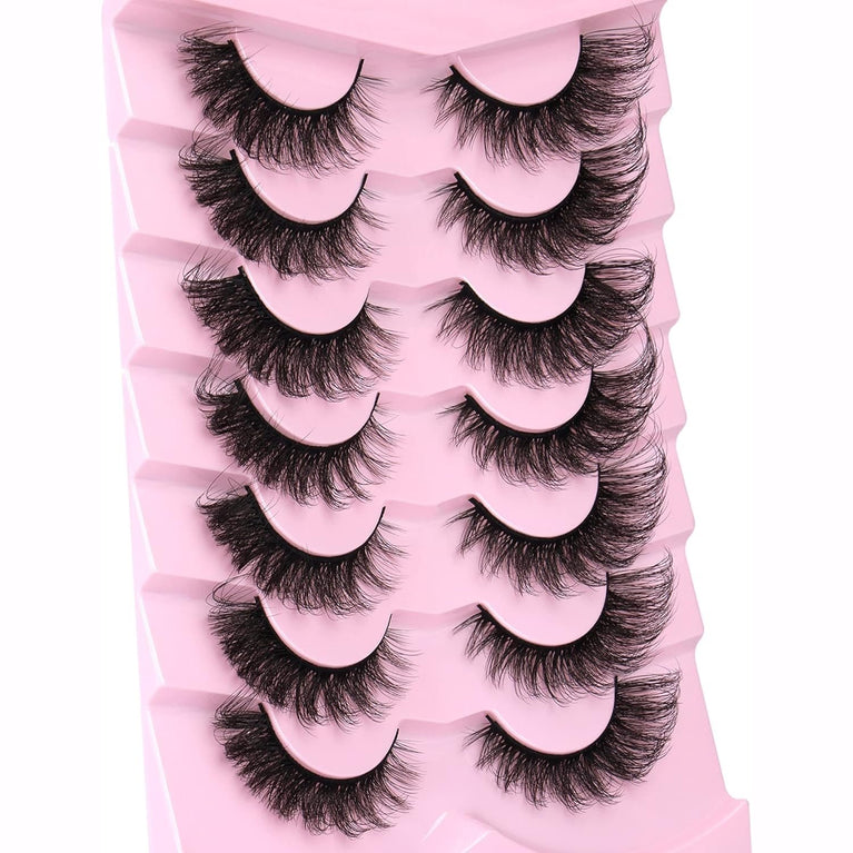 Ruairie Premium Faux Mink Cat Eye Lashes - 20MM Fluffy and Wispy False Eyelashes, 8D Dramatic Volume, 7 Pair Pack with Flexible Strip Lash Band