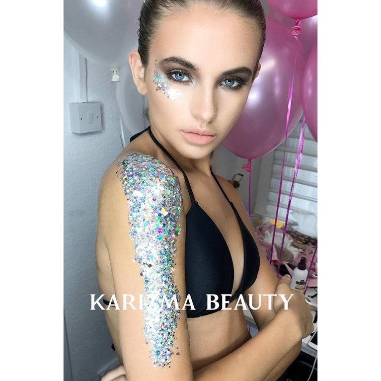 Karizma Beauty Silver Spectrum Holographic Glitter for Face and Body - Vegan and Cruelty-Free 30g Jar