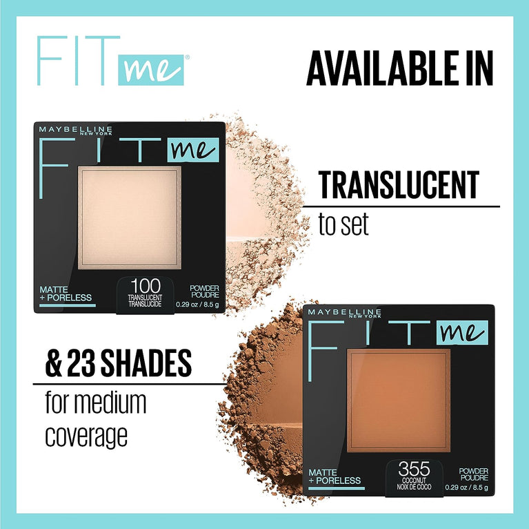 MAYBELLINE Shine Control Fit Me Matte + Poreless Face Powder in Natural Beige 220 - Ideal for Normal to Oily Skin Types