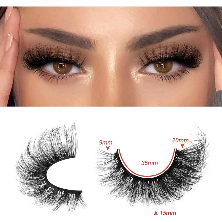Ruairie Premium Faux Mink Cat Eye Lashes - 20MM Fluffy and Wispy False Eyelashes, 8D Dramatic Volume, 7 Pair Pack with Flexible Strip Lash Band