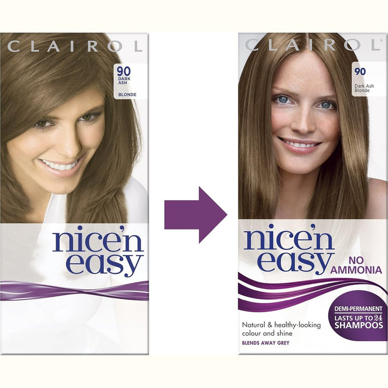 Clairol Nice'n Easy No Ammonia Hair Dye, 90 Dark Ash Blonde