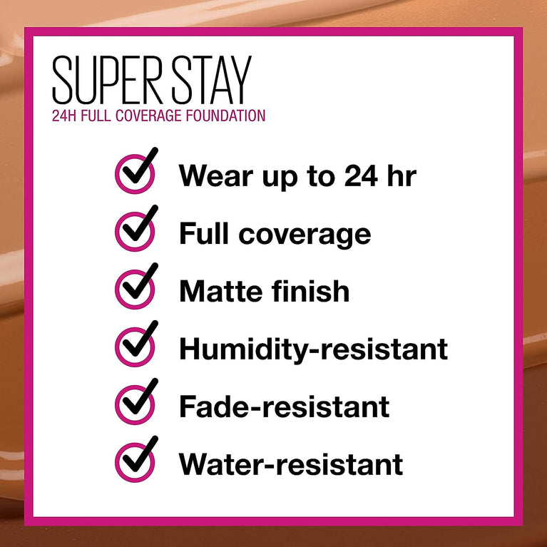Maybelline New York Superstay 24H All-Day Coverage Foundation, Caramel Shade 60, 30ml