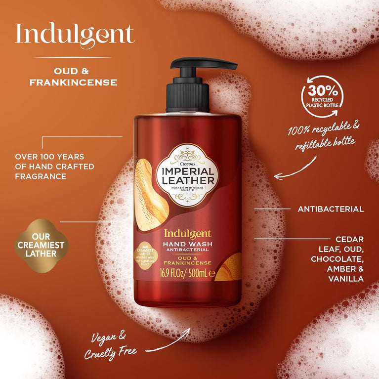 Luxurious Imperial Leather Antibacterial Hand Wash, Oud & Frankincense, Signature Oil Blend, Gentle Skin Care, 6 Pack x 500ml - Bulk Buy