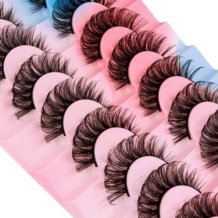 Sparkling D-Curly Mink False Eyelashes, 8 Pair Pack, Natural & Fluffy for Dramatic Looks (025)
