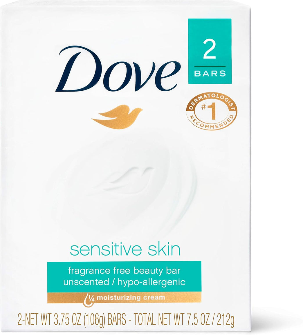 DOVE Sensitive Skin Unscented Soap Bar (2 Pack, 3.75 oz each)