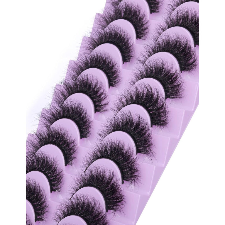 Wiwoseo 10 Pairs Handmade 3D Faux Mink Eyelashes, Lightweight Natural Wispy Fluffy False Lashes, 16MM Fox-Eye Style Fairy Lashes with Super Bend for Dramatic Look
