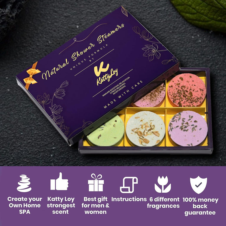 Katty Loy - Aromatherapy Shower Steamers Gift Set - Natural Spa Experience - Lavender Rose Mint - Perfect Gift for Women