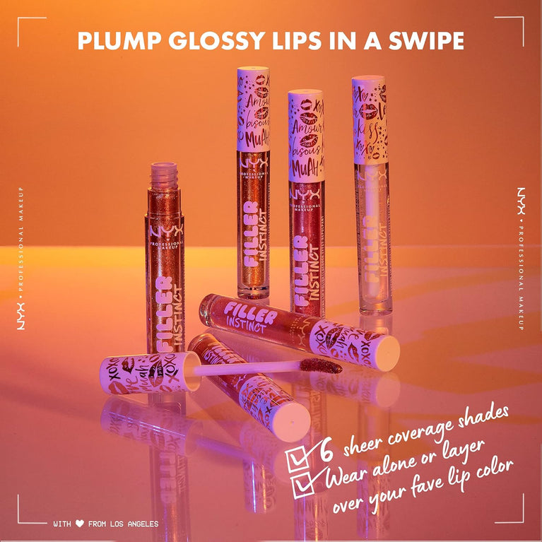 NYX Professional Vegan Lip-Enhancing Gloss, Hydrating & Conditioning, Shimmer Finish, 2.5 ml, Shade: Sparkling Please