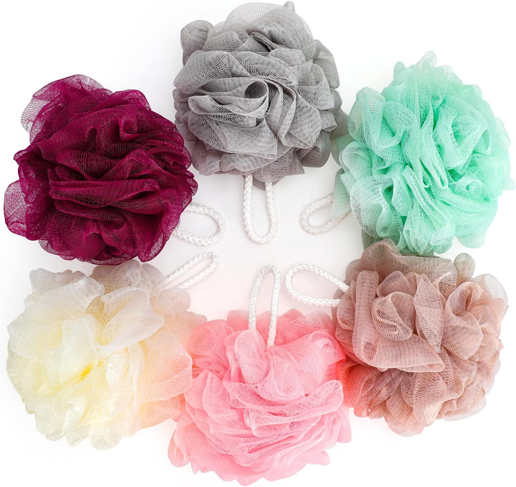 Pack of 6 Multicolor Shower Puff Bath Sponge Set - Soft Exfoliating Shower Sponge for Body Cleaning